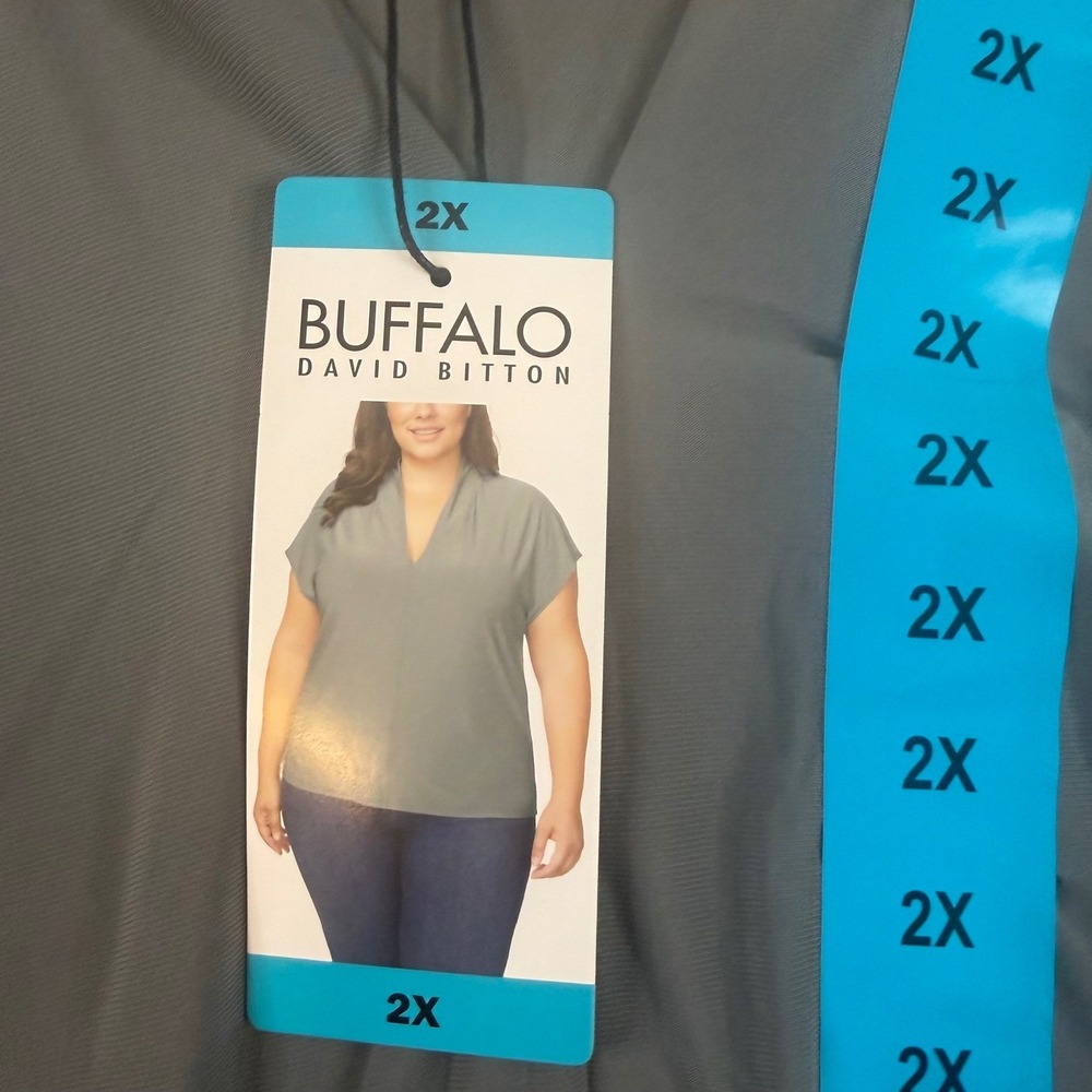 Buffalo‎ David Bitton Womens 2X Gray V-Neck Draped Short Sleeve Blouse New
